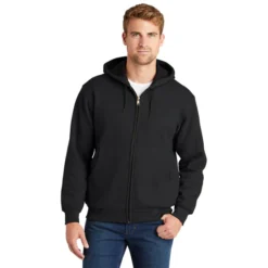 CornerStone® - Heavyweight Full-Zip Hooded Sweatshirt With Thermal Lining -Travel Storage Store CS620 black model front 550x550.jpg