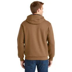 CornerStone® - Heavyweight Full-Zip Hooded Sweatshirt With Thermal Lining -Travel Storage Store CS620 duckbrown model back 550x550.jpg