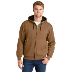CornerStone® - Heavyweight Full-Zip Hooded Sweatshirt With Thermal Lining -Travel Storage Store CS620 duckbrown model front 550x550.jpg