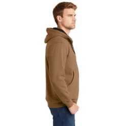 CornerStone® - Heavyweight Full-Zip Hooded Sweatshirt With Thermal Lining -Travel Storage Store CS620 duckbrown model side 550x550.jpg