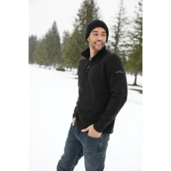 Eddie Bauer ® Sweater Fleece 1/4-Zip -Travel Storage Store EB254 black model front GA20 550x550.jpg