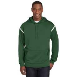Sport-Tek® Tech Fleece Colorblock Hooded Sweatshirt -Travel Storage Store F246 forestgreenWhite model front 042015 550x550.jpg