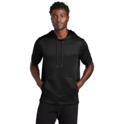New Era ® Performance Terry Short Sleeve Hoodie -Travel Storage Store NEA533 black model front 550x550.jpg