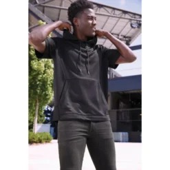 New Era ® Performance Terry Short Sleeve Hoodie -Travel Storage Store NEA533 black model front GA21 550x550.jpg