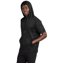 New Era ® Performance Terry Short Sleeve Hoodie -Travel Storage Store NEA533 black model hood 550x550.jpg