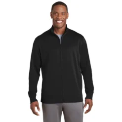Sport-Tek® Sport-Wick® Fleece Full-Zip Jacket -Travel Storage Store ST241 Black model front 042015 550x550.jpg