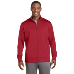 Sport-Tek® Sport-Wick® Fleece Full-Zip Jacket -Travel Storage Store ST241 deepred model front 042015 550x550.jpg