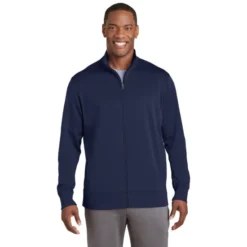 Sport-Tek® Sport-Wick® Fleece Full-Zip Jacket -Travel Storage Store ST241 navy model front 042015 550x550.jpg