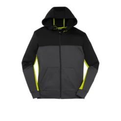 Sport-Tek® Tech Fleece Colorblock Full-Zip Hooded Jacket -Travel Storage Store ST245 Blackgraphiteheathercitron flat front 550x550.jpg