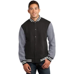 Sport-Tek® Fleece Letterman Jacket -Travel Storage Store ST270 Blackvntghthr model front 112013 550x550.jpg
