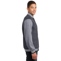 Sport-Tek® Fleece Letterman Jacket -Travel Storage Store ST270 graphitehthrvntghthr model side 112013 550x550.jpg