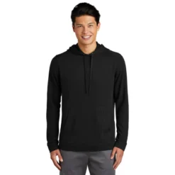 Sport-Tek ® PosiCharge ® Tri-Blend Wicking Fleece Hooded Pullover -Travel Storage Store ST296 blacktriadsolid model front 012019 550x550.jpg