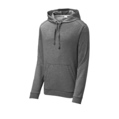 Sport-Tek ® PosiCharge ® Tri-Blend Wicking Fleece Hooded Pullover -Travel Storage Store ST296 darkgreyheather form front 550x550.jpg