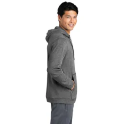 Sport-Tek ® PosiCharge ® Tri-Blend Wicking Fleece Hooded Pullover -Travel Storage Store ST296 darkgreyheather model side 012019 550x550.jpg