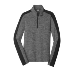 Sport-Tek® PosiCharge® Electric Heather Colorblock 1/4-Zip Pullover -Travel Storage Store ST397 greyBlackelectric flat front 550x550.jpg