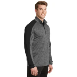 Sport-Tek® PosiCharge® Electric Heather Colorblock 1/4-Zip Pullover -Travel Storage Store ST397 greyBlackelectric model 3q 072017 550x550.jpg