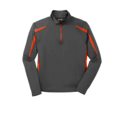 Sport-Tek® Sport-Wick® Stretch 1/2-Zip Colorblock Pullover -Travel Storage Store ST851 charcoalgreydeeporange flat front 550x550.jpg