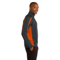 Sport-Tek® Sport-Wick® Stretch 1/2-Zip Colorblock Pullover -Travel Storage Store ST851 chrclgreydeeporange model side 072014 550x550.jpg