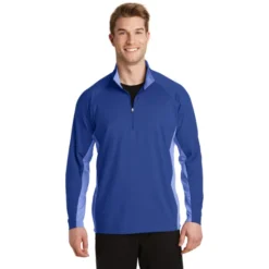 Sport-Tek® Sport-Wick® Stretch Contrast 1/2-Zip Pullover -Travel Storage Store ST854 trueroyalroyalhthr model front 072017 550x550.jpg